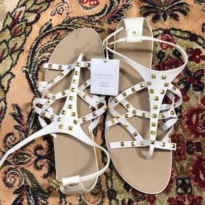 Zara basic white and gold stud gladiator sandals